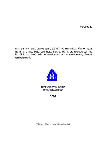 19/2003 L Yfirlit yfir plöntulyf, örgresisefni ... - Umhverfisstofnun