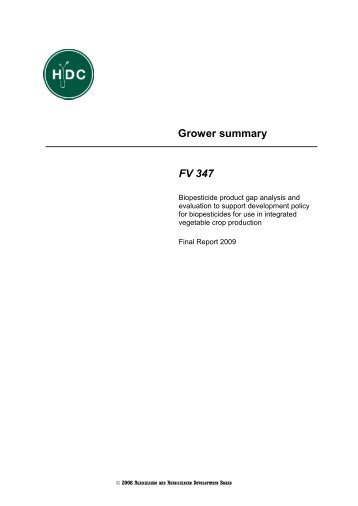 Grower summary FV 347 - Horticultural Development Council
