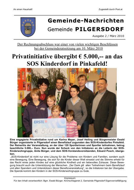 Privatinitiative übergibt € 5.000,-- an das SOS Kinderdorf in Pinkafeld!