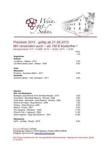 Preisliste 2012 - gültig ab 21.09.2012 Wir ... - Wein.gut.Suhns