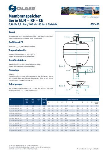 Membranspeicher Serie ELM – RF – CE - OLAER