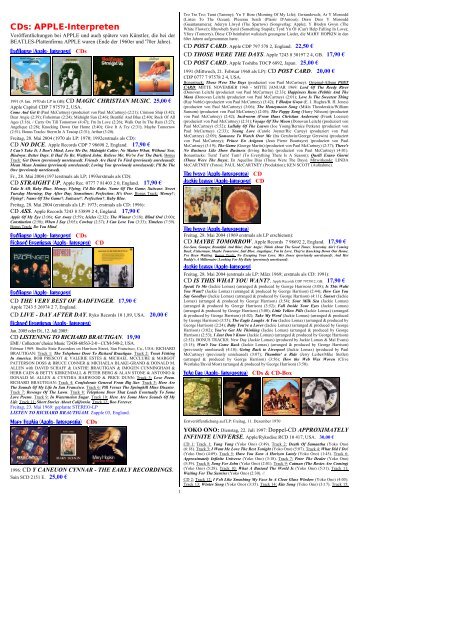 CDs: APPLE-Interpreten - Beatles Museum