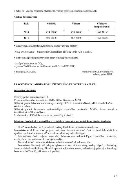 Výročná správa za r. 2011 - Nemocnica s Poliklinikou-SV. Jakuba ...