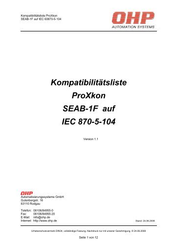 Kompatibilitätsliste ProXkon SEAB-1F auf IEC 870-5-104 - OHP ...