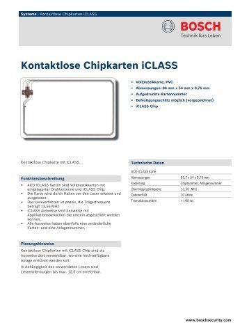 Kontaktlose Chipkarten iCLASS - Bosch Security Systems