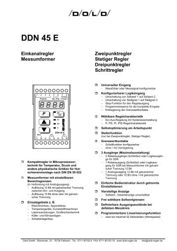 DDN 45 E Einkanalregler Messumformer ... - Dold GmbH