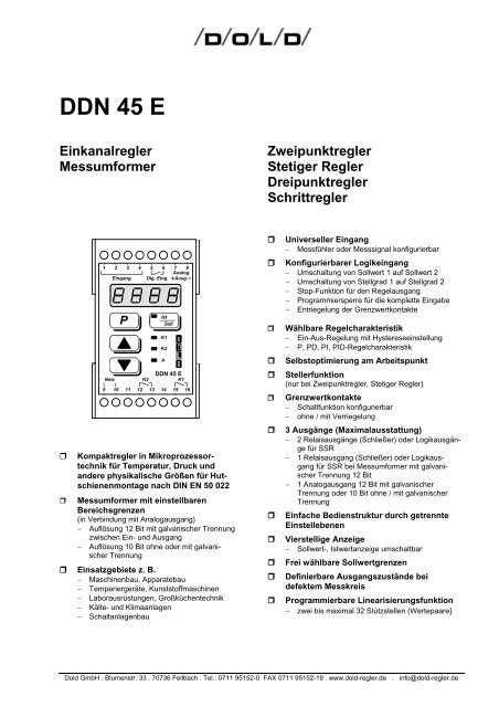 DDN 45 E Einkanalregler Messumformer ... - Dold GmbH