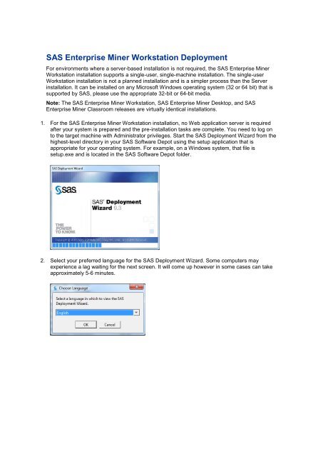 SAS Enterprise Miner Workstation Deployment