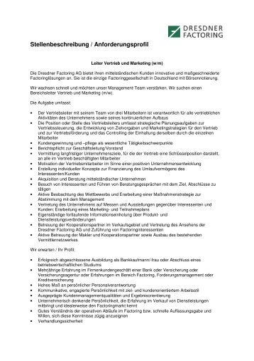 Stellenbeschreibung / Anforderungsprofil - Dresdner Factoring AG