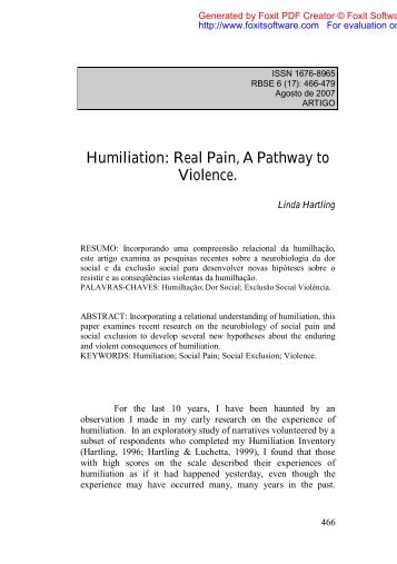 Humiliation: Real Pain, A Pathway to Violence. - CCHLA