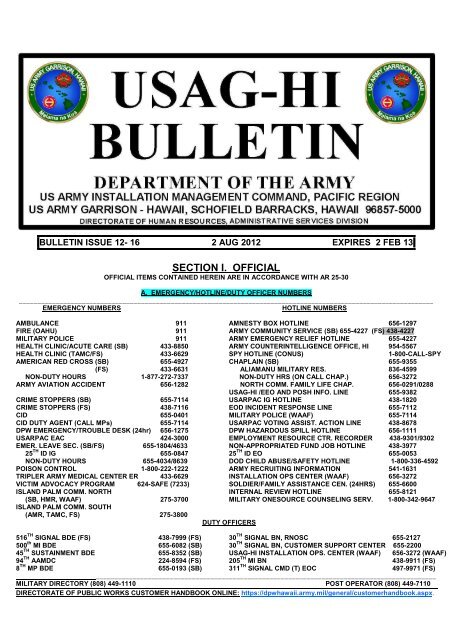 SECTION I. OFFICIAL - U.S. Army Garrison-Hawaii