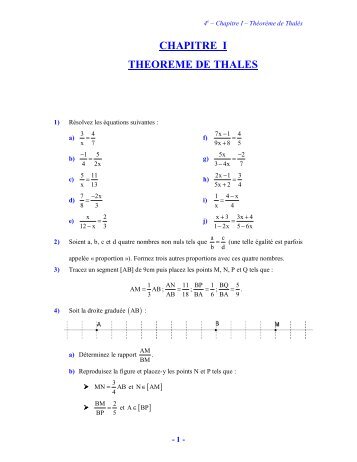 CHAPITRE I THEOREME DE THALES