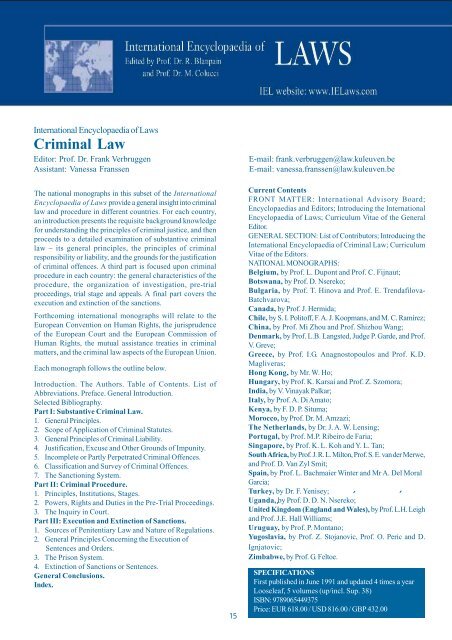 Catalogue - International Encyclopaedia of Laws