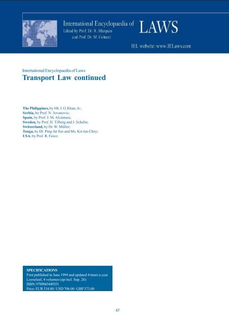 Catalogue - International Encyclopaedia of Laws