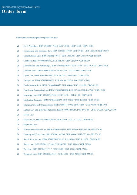 Catalogue - International Encyclopaedia of Laws