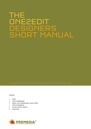 the one2edit designers short manual - Premedia