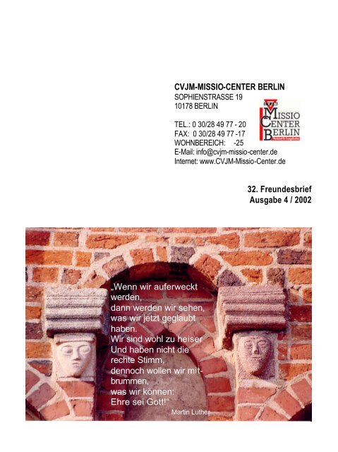 CVJM-MISSIO-CENTER BERLIN 32. Freundesbrief Ausgabe 4 ...