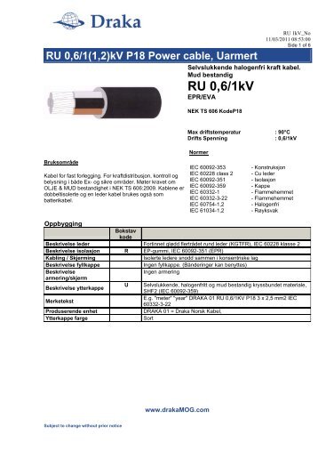 RU 0,6/1kV P18 - Draka norsk kabel