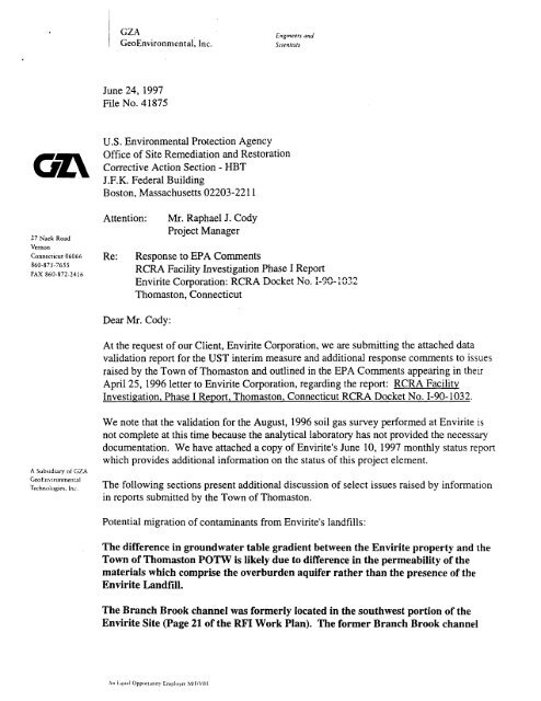 Response to EPA Comments: RCRA Facility Investigation Phase I ...