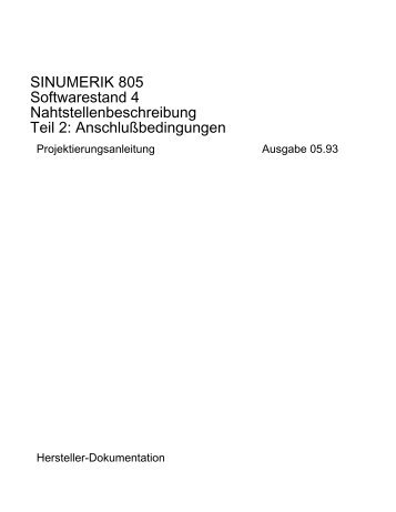SINUMERIK 805 Softwarestand 4 ... - Siemens