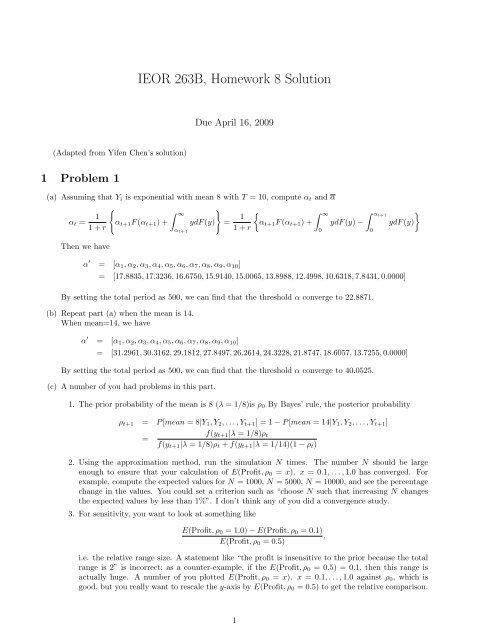 IEOR 263B, Homework 8 Solution