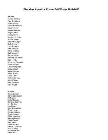 Blackline Aquatics Roster Fall/Winter 2011-2012