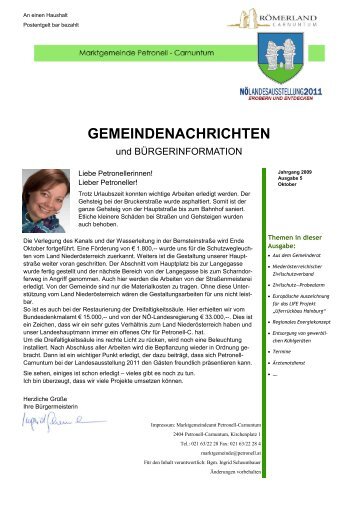 GEMEINDENACHRICHTEN - Gemeinde Petronell-Carnuntum