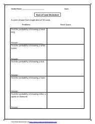 Deck of cards-worksheet 2 - Math Worksheets For Kids