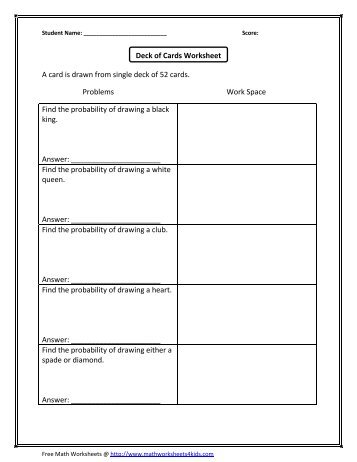 Deck of cards-worksheet 2 - Math Worksheets For Kids