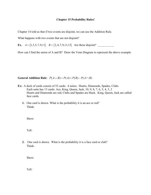 Page 1 Chapter 15 Probability Rules! Chapter 14 told us that if two ...