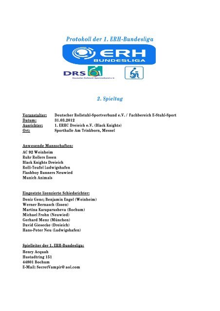 Protokoll der 1. ERH-Bundesliga