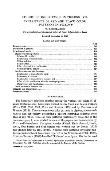 STUDIES ON INHERITANCE IN PIGEONS. VII ... - Genetics