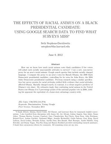 THE EFFECTS OF RACIAL ANIMUS ON A BLACK PRESIDENTIAL ...