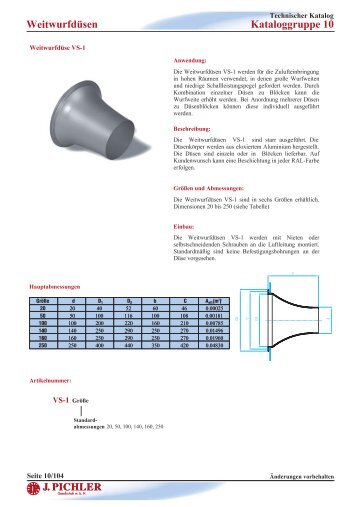 Weitwurfdüsen Kataloggruppe 10 - Pichler