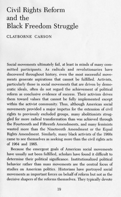Civil Rights Reform and the Black Freedom Struggle