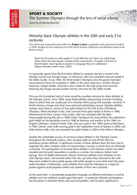 Minority black Olympic athletes in the 20th and early ... - British Library