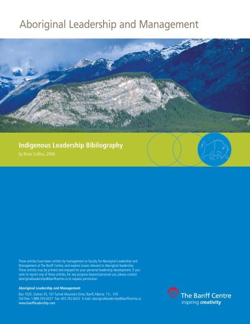 Indigenous Leadership Bibliography - The Banff Centre