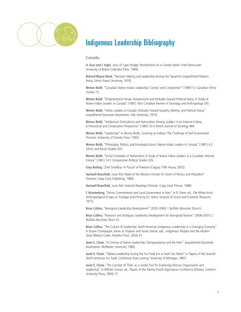 Indigenous Leadership Bibliography - The Banff Centre