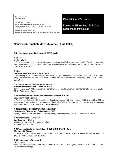 Filmbibliothek / Textarchiv Deutsches Filminstitut â€“ DIF e.V. ...