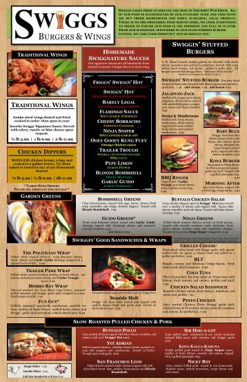 Printable Menu - Swiggs Bar Sports