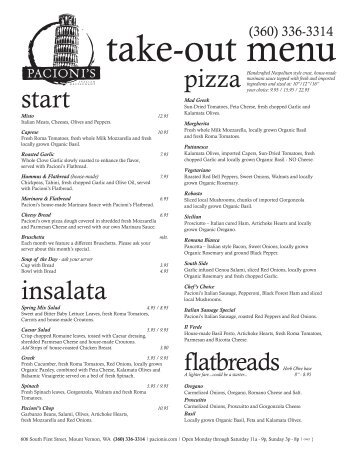 download take-out menu - Pacioni's Italian Restaurant