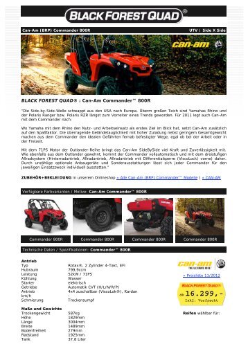 BLACK FOREST QUAD ® - Can-Am Commander 800R EFI (XT) UTV