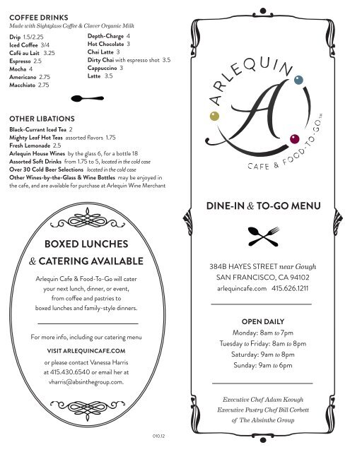 Menu - Arlequin Cafe