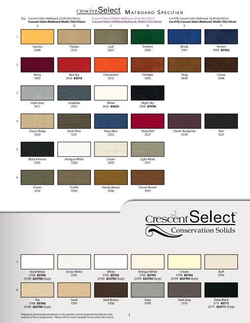 Crescent Mat Board Color Chart