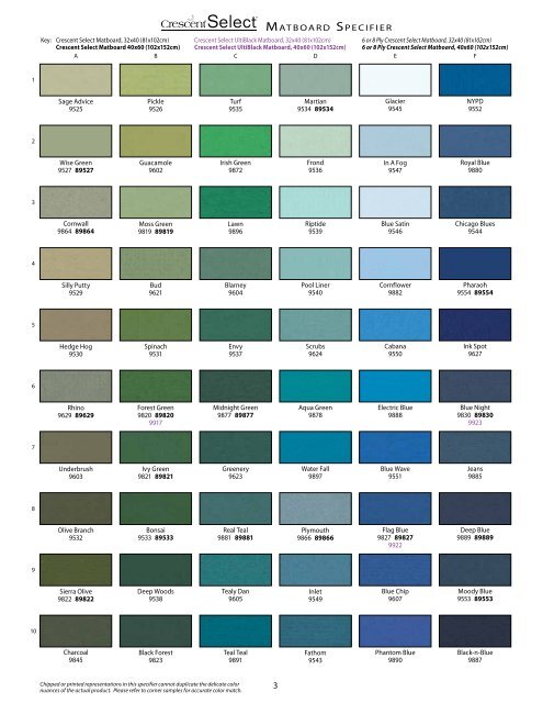 Crescent Mat Board Color Chart