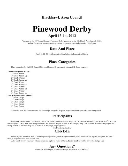 2013 Blackhawk Area Council Pinewood Derby rules