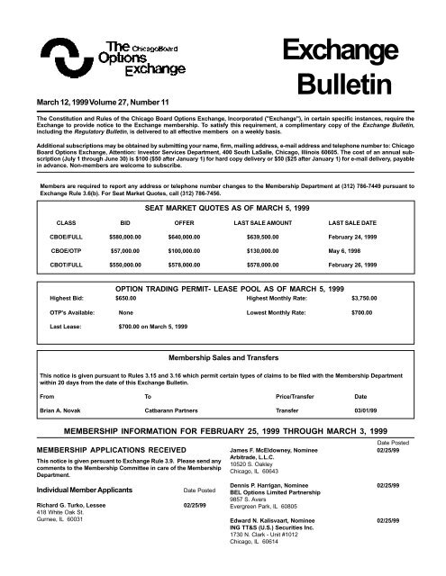 Exchange Bulletin - CBOE.com