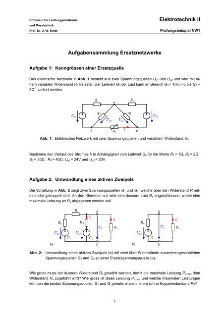 Elektrotechnik II Aufgabensammlung Ersatznetzwerke - EEH