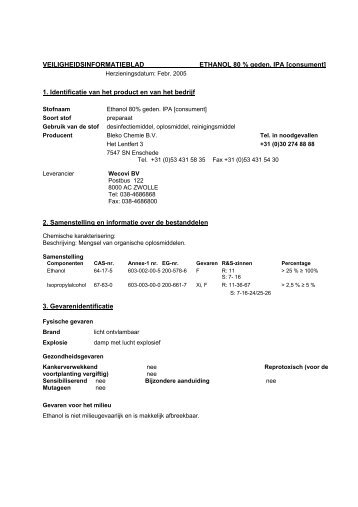 VEILIGHEIDSINFORMATIEBLAD ETHANOL 80 ... - Avodesch