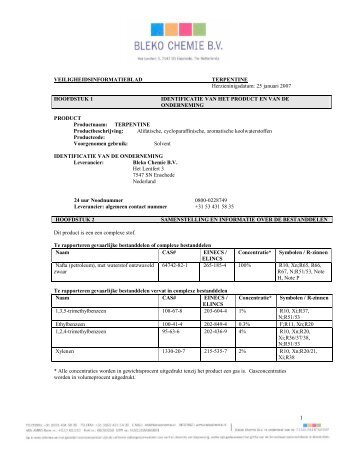 1 VEILIGHEIDSINFORMATIEBLAD TERPENTINE ... - Destil